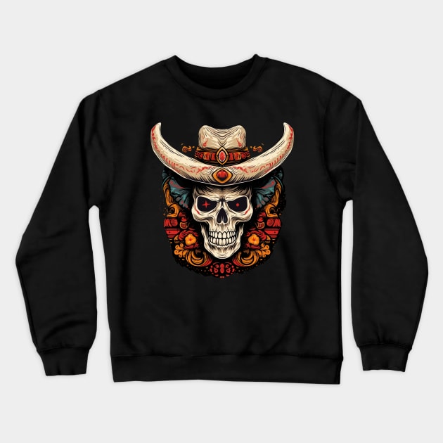 Retro Cowboy Skull Crewneck Sweatshirt by TOKEBI